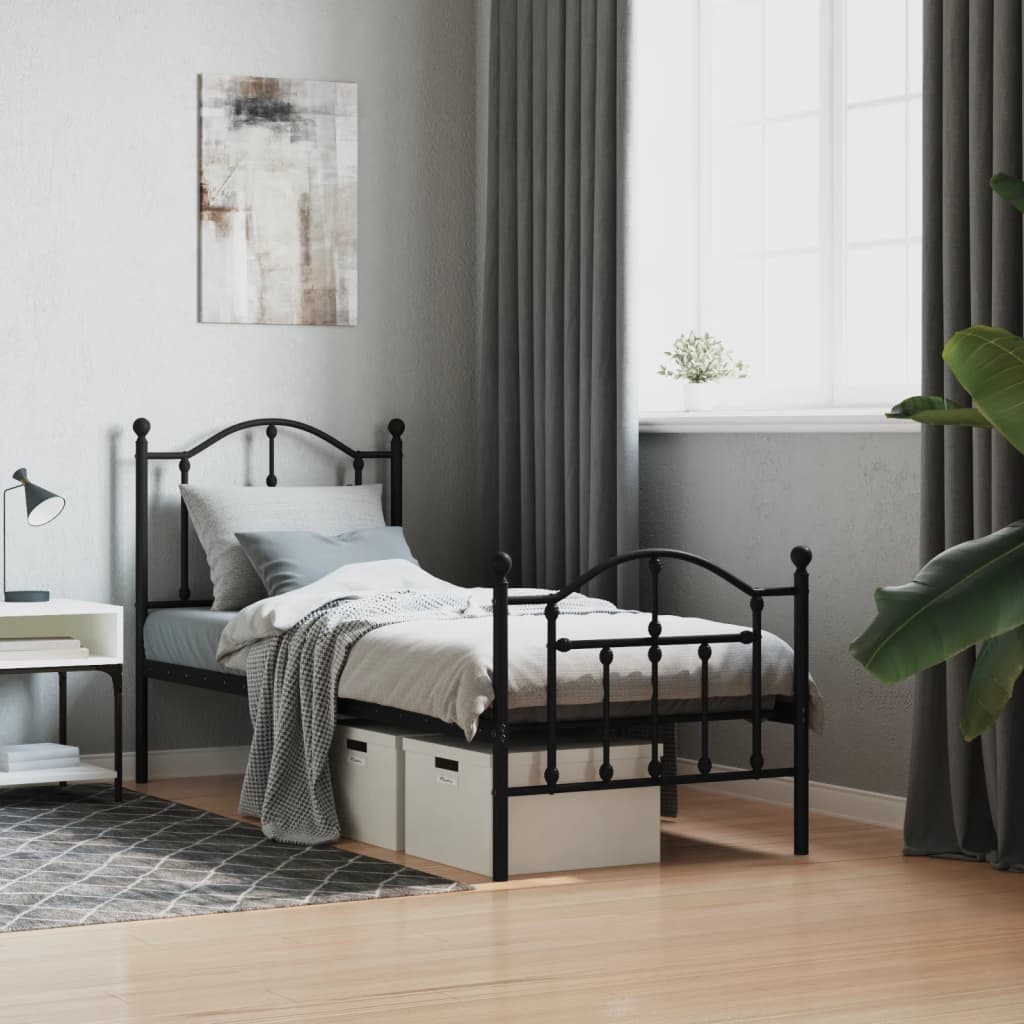 Bedframe met hoofd- en voeteneinde metaal zwart 75x190 cm is nu te koop bij PeponiXL, paradijselijk wonen!