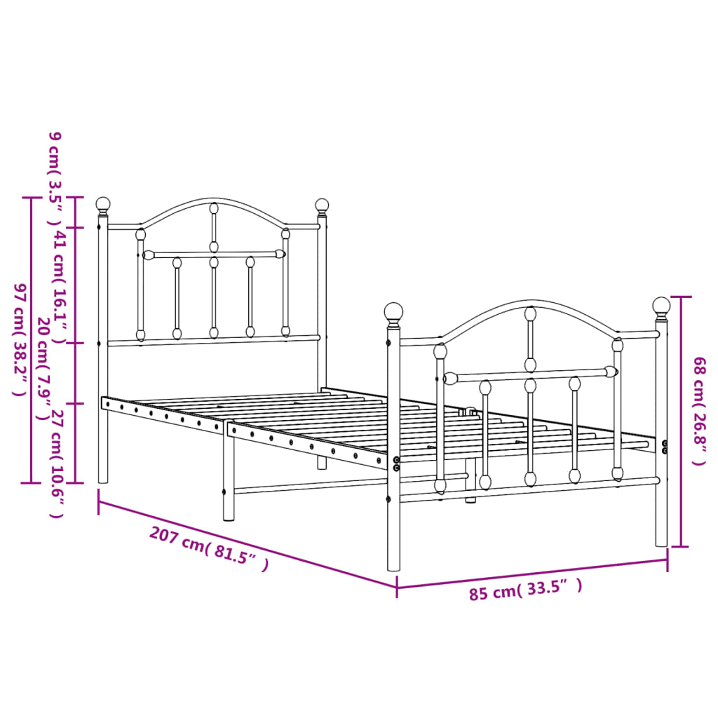 Bedframe met hoofd- en voeteneinde metaal zwart 80x200 cm is nu te koop bij PeponiXL, paradijselijk wonen!