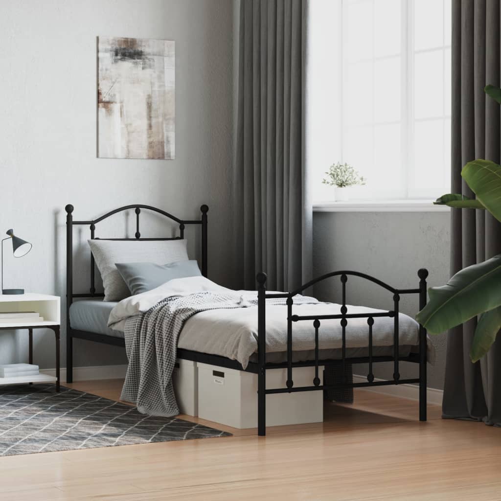 Bedframe met hoofd- en voeteneinde metaal zwart 80x200 cm is nu te koop bij PeponiXL, paradijselijk wonen!