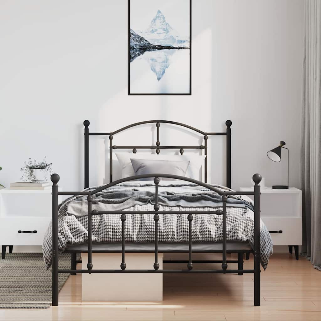 Bedframe met hoofd- en voeteneinde metaal zwart 100x200 cm is nu te koop bij PeponiXL, paradijselijk wonen!
