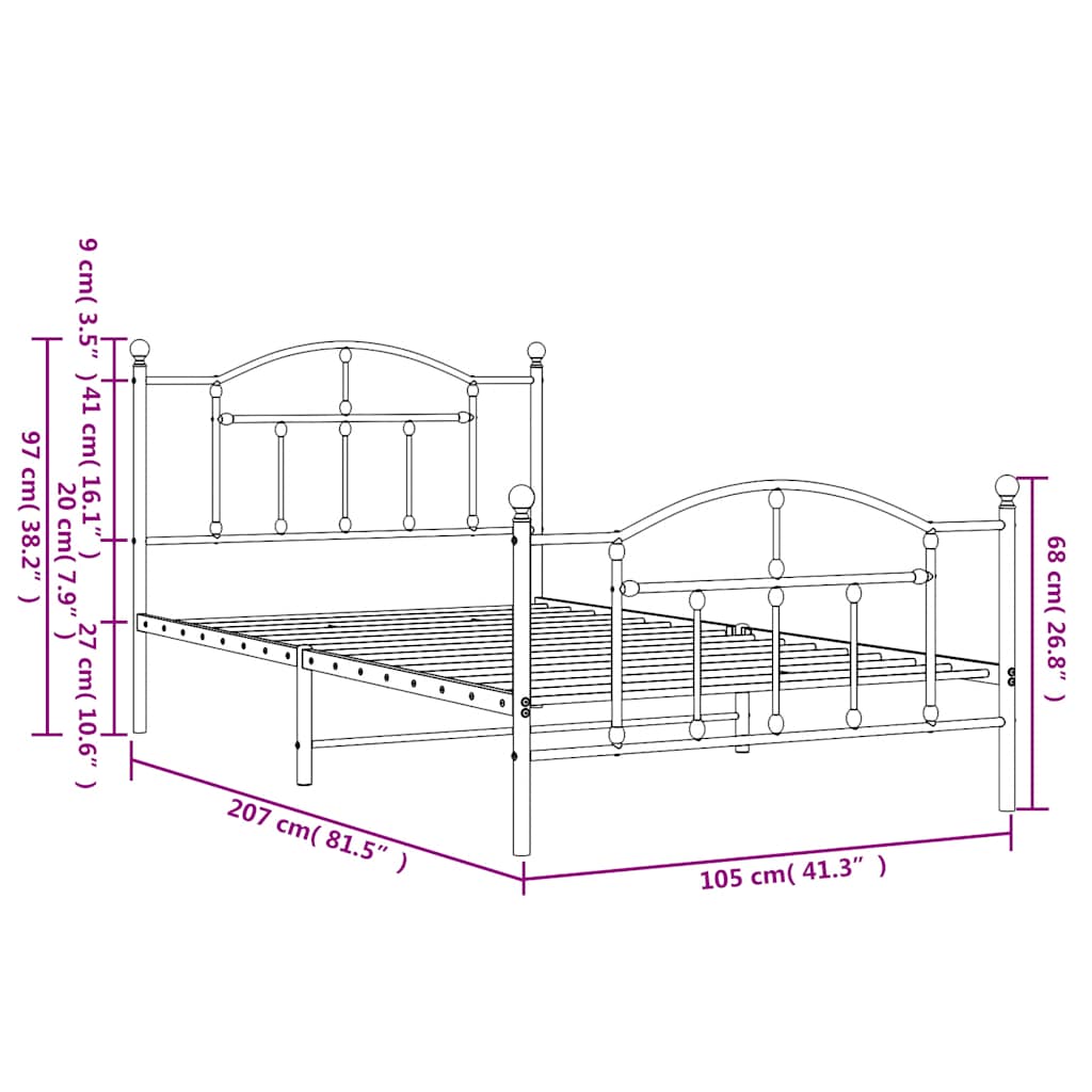 Bedframe met hoofd- en voeteneinde metaal zwart 100x200 cm is nu te koop bij PeponiXL, paradijselijk wonen!