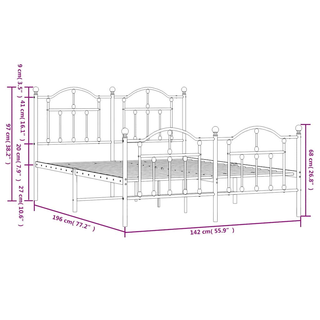 Bedframe met hoofd- en voeteneinde metaal zwart 135x190 cm is nu te koop bij PeponiXL, paradijselijk wonen!