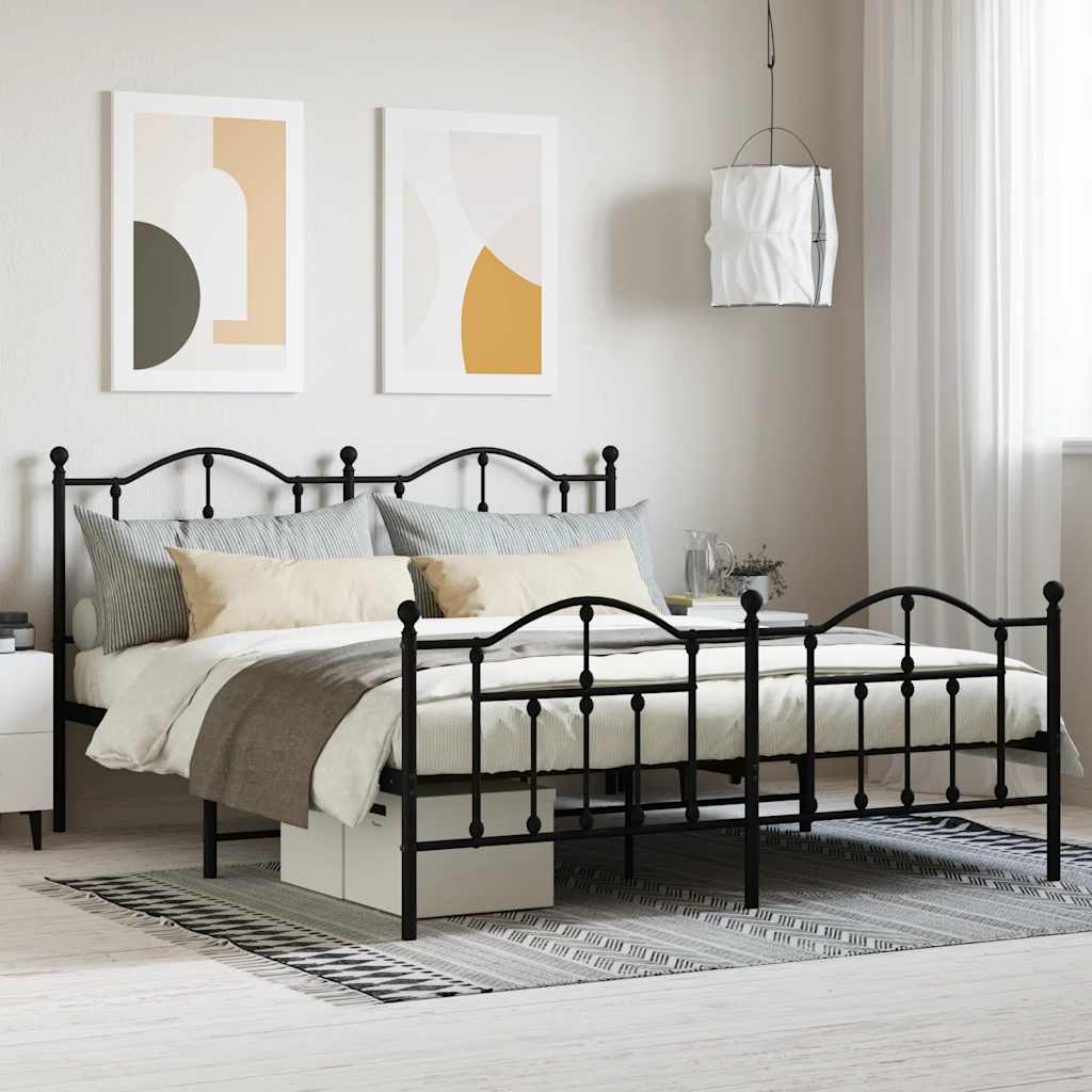 Bedframe met voetbord zonder matras metaal zwart 160x200 cm is nu te koop bij PeponiXL, paradijselijk wonen!