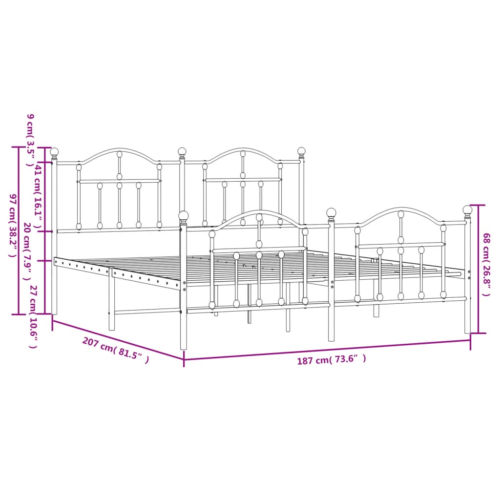 Bedframe met voetbord zonder matras metaal zwart 180x200 cm is nu te koop bij PeponiXL, paradijselijk wonen!