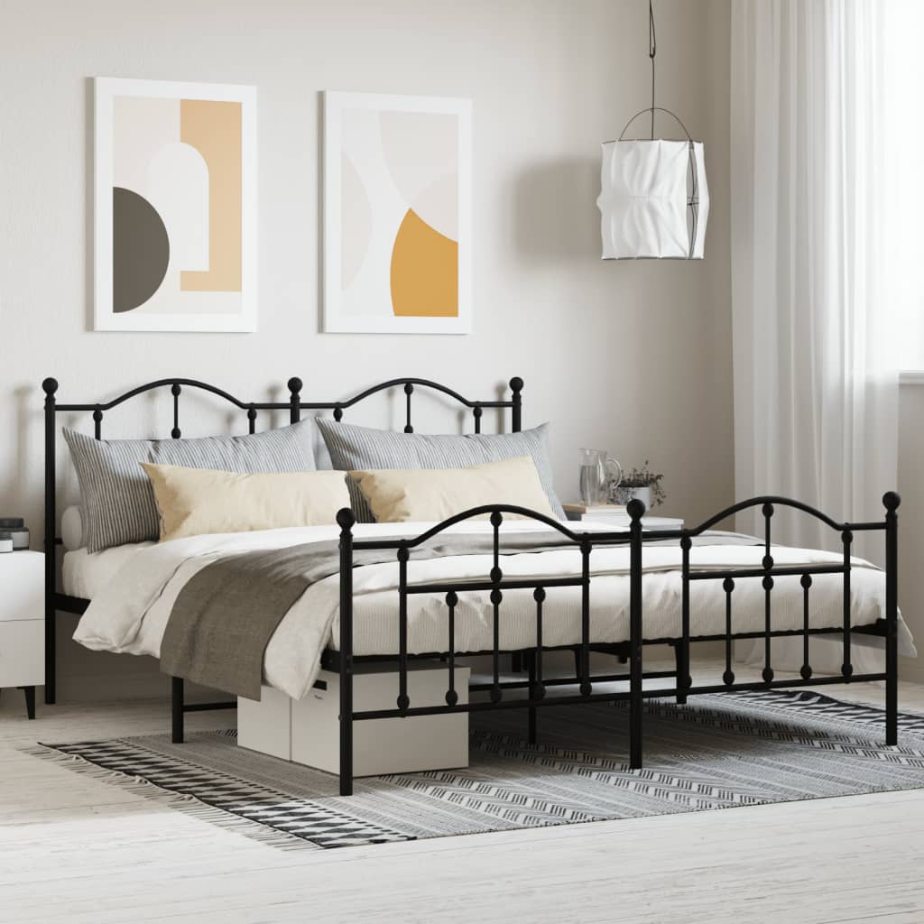 Bedframe met voetbord zonder matras metaal zwart 180x200 cm is nu te koop bij PeponiXL, paradijselijk wonen!