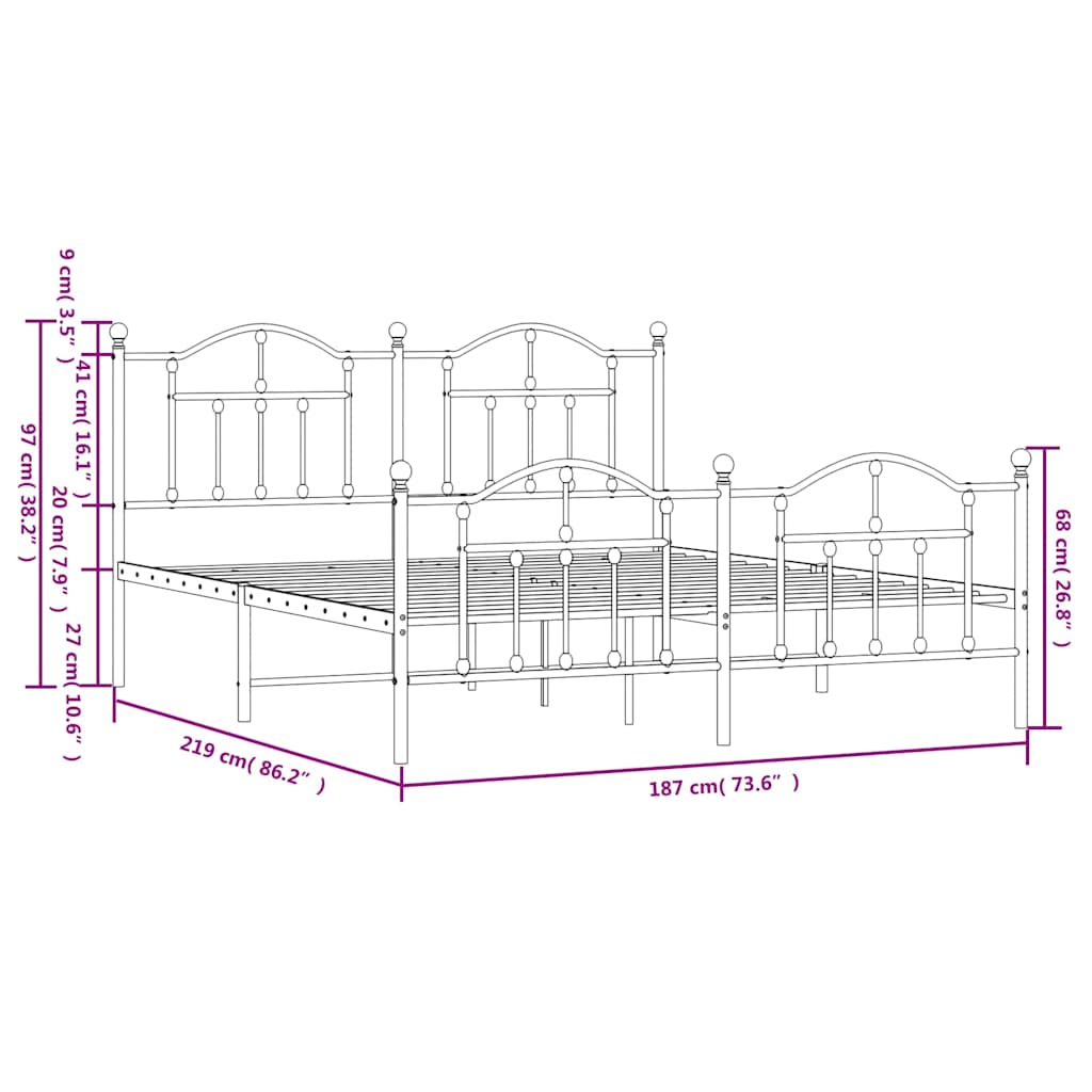Bedframe met hoofd- en voeteneinde metaal zwart 183x213 cm is nu te koop bij PeponiXL, paradijselijk wonen!