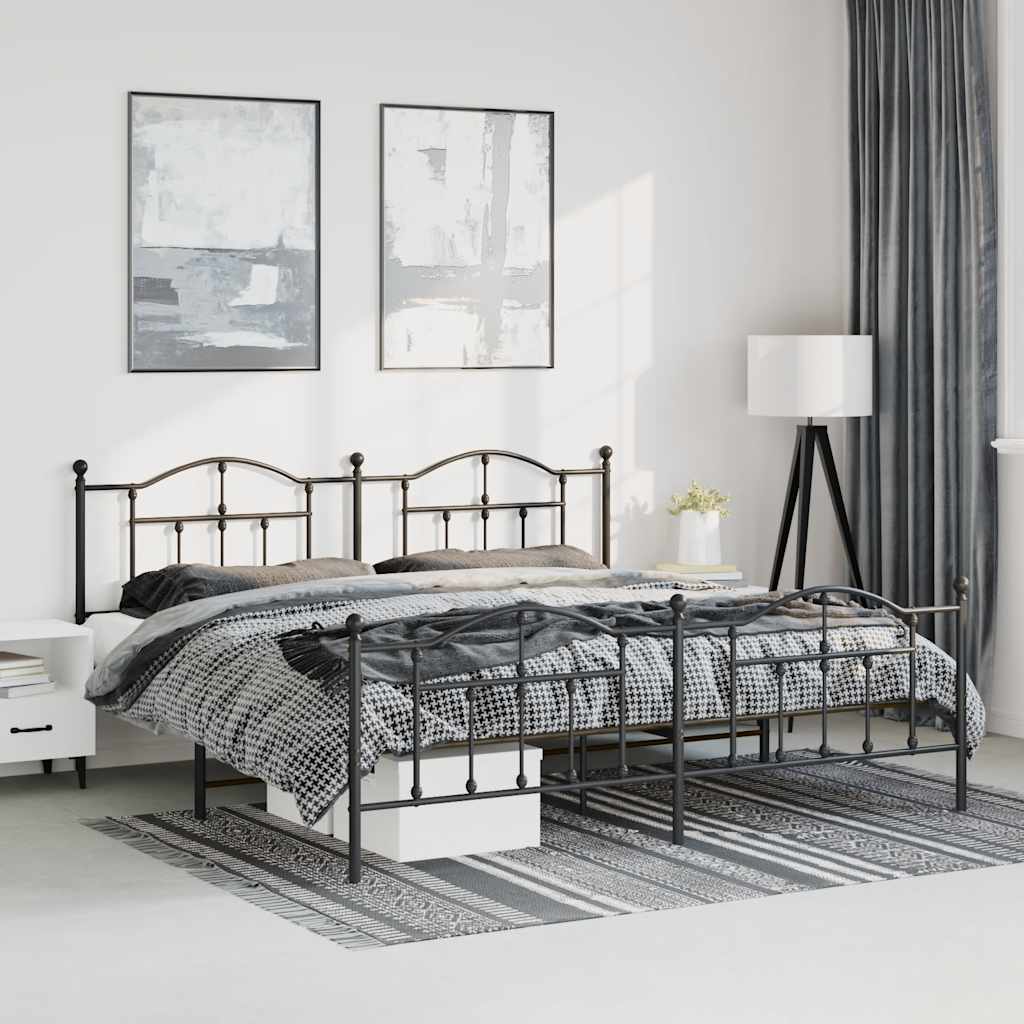 Bedframe met hoofd- en voeteneinde metaal zwart 193x203 cm is nu te koop bij PeponiXL, paradijselijk wonen!