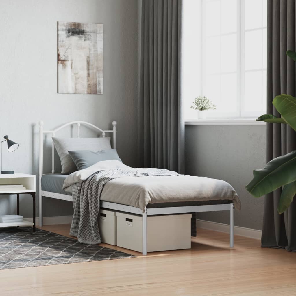 Bedframe met hoofdbord zonder matras metaal wit 75x190 cm is nu te koop bij PeponiXL, paradijselijk wonen!