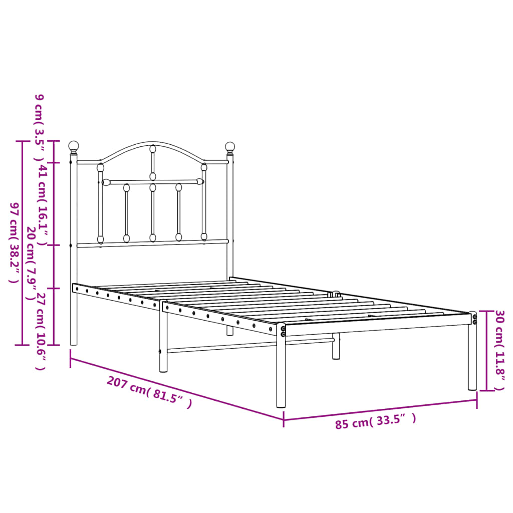 Bedframe met hoofdbord metaal wit 80x200 cm is nu te koop bij PeponiXL, paradijselijk wonen!