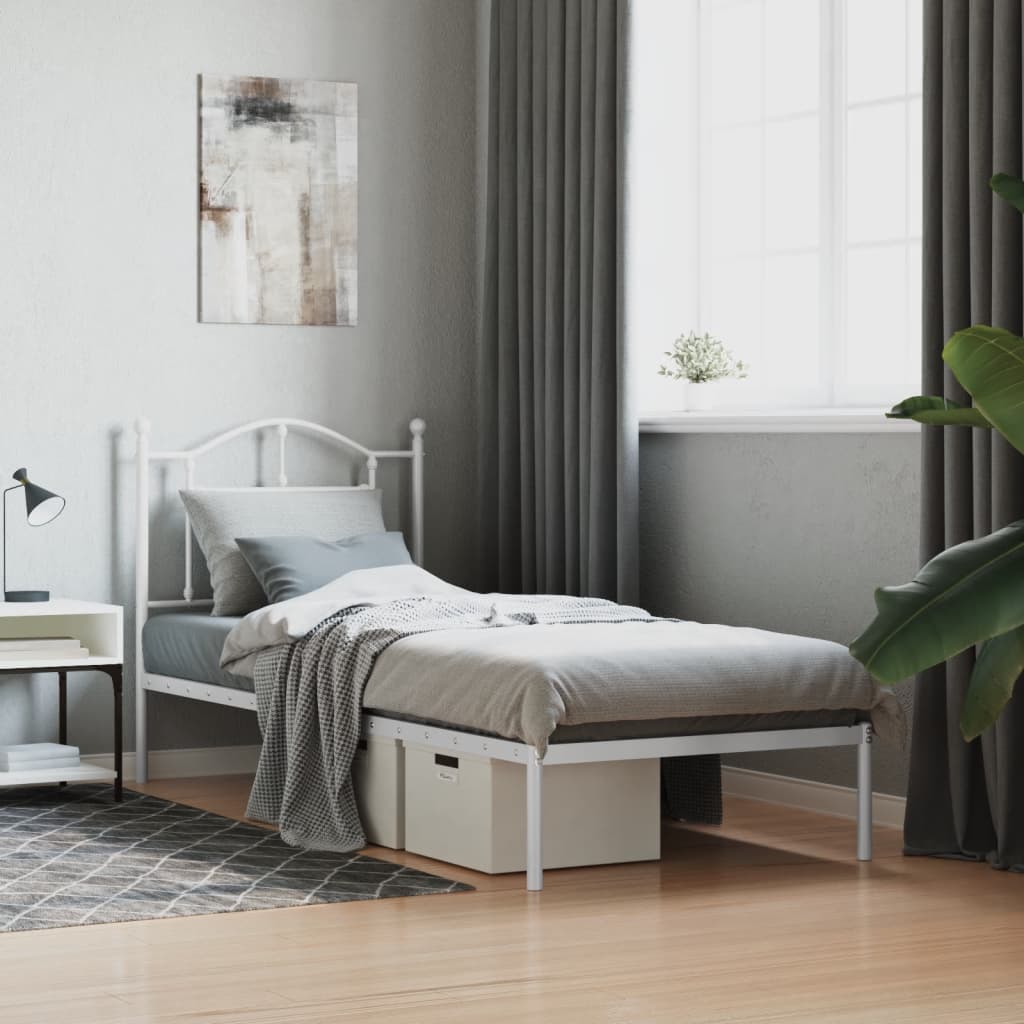 Bedframe met hoofdbord metaal wit 80x200 cm is nu te koop bij PeponiXL, paradijselijk wonen!