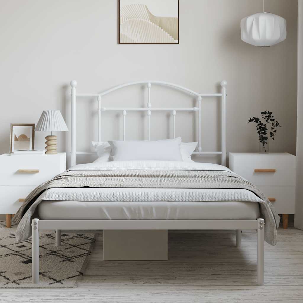 Bedframe met hoofdbord metaal wit 100x190 cm