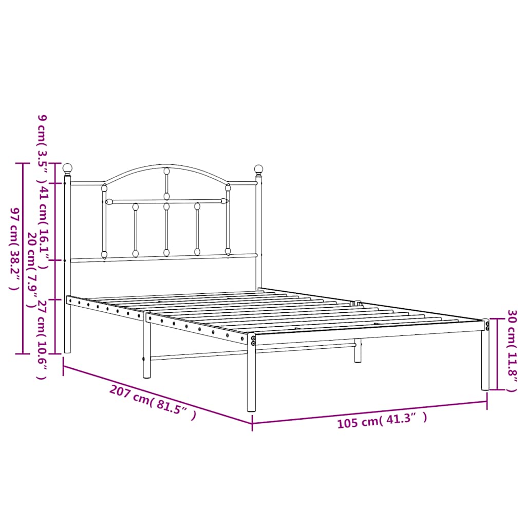 Bedframe met hoofdbord metaal wit 100x200 cm is nu te koop bij PeponiXL, paradijselijk wonen!