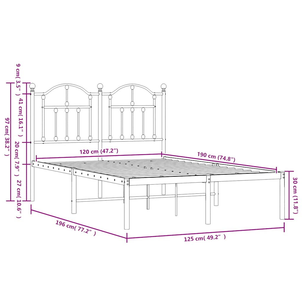 Bedframe met hoofdbord metaal wit 120x190 cm is nu te koop bij PeponiXL, paradijselijk wonen!