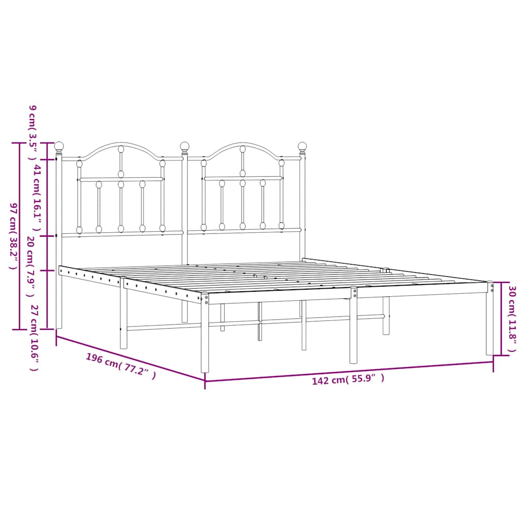 Bedframe met hoofdbord metaal wit 135x190 cm is nu te koop bij PeponiXL, paradijselijk wonen!
