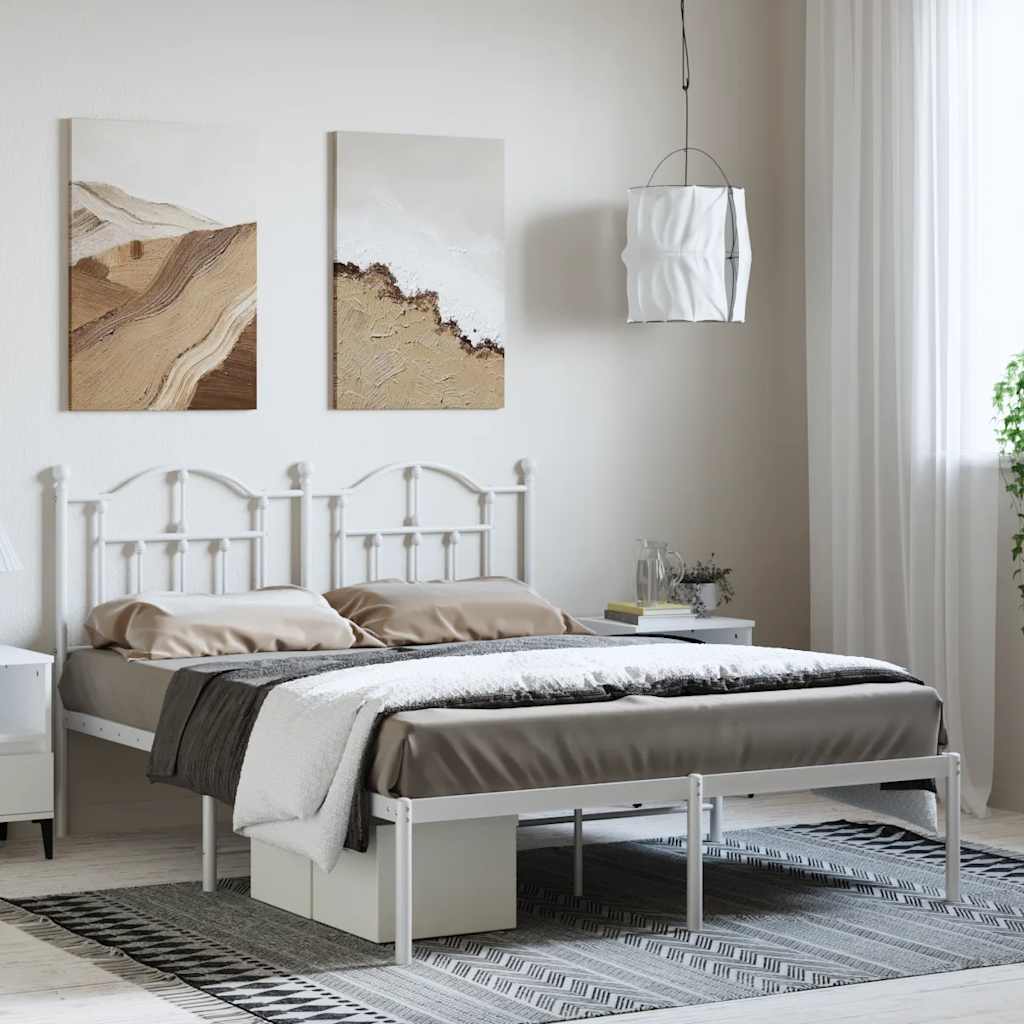 Bedframe met hoofdbord metaal wit 135x190 cm is nu te koop bij PeponiXL, paradijselijk wonen!