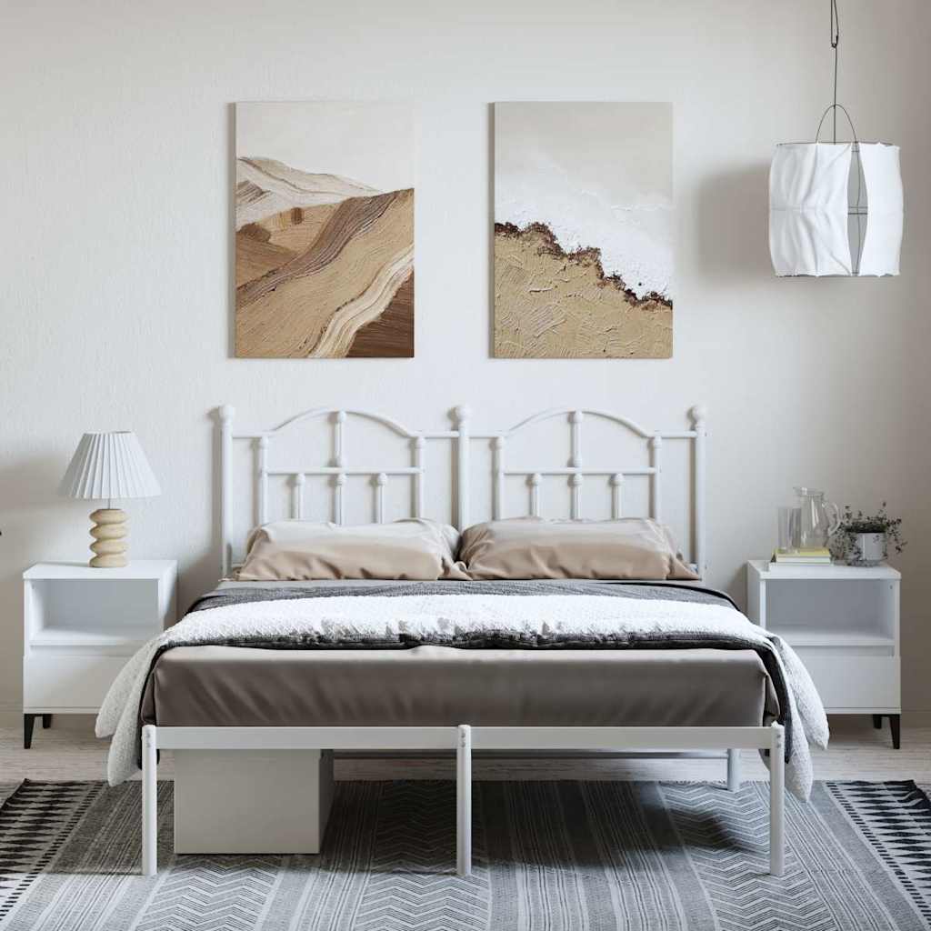Bedframe met hoofdbord metaal wit 150x200 cm is nu te koop bij PeponiXL, paradijselijk wonen!