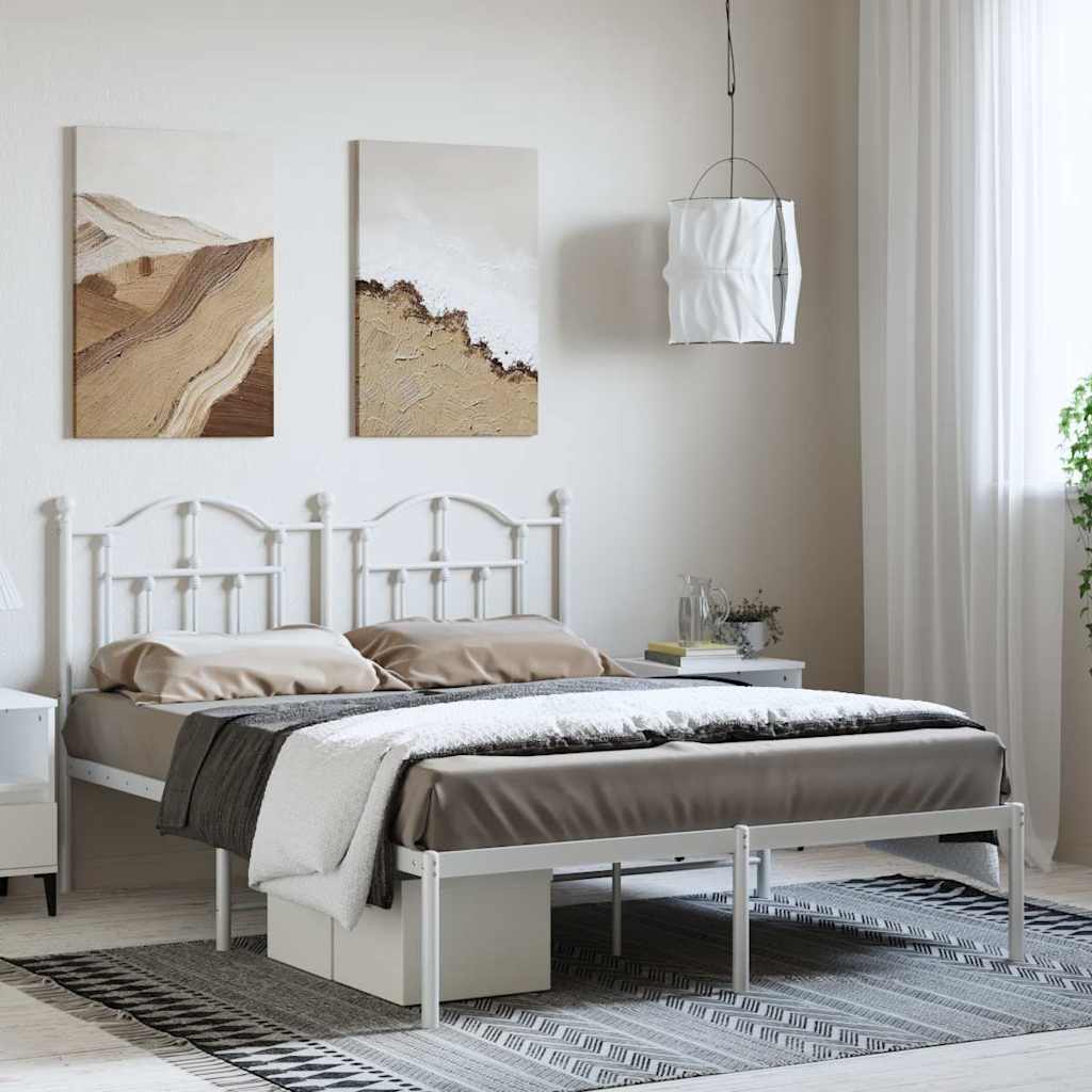 Bedframe met hoofdbord metaal wit 150x200 cm is nu te koop bij PeponiXL, paradijselijk wonen!