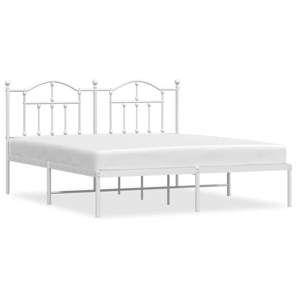 Bedframe met hoofdbord metaal wit 160x200 cm