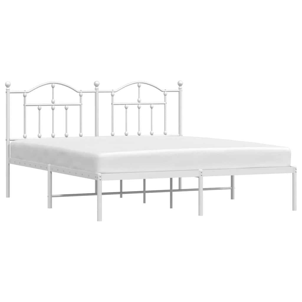 Bedframe met hoofdbord metaal wit 160x200 cm