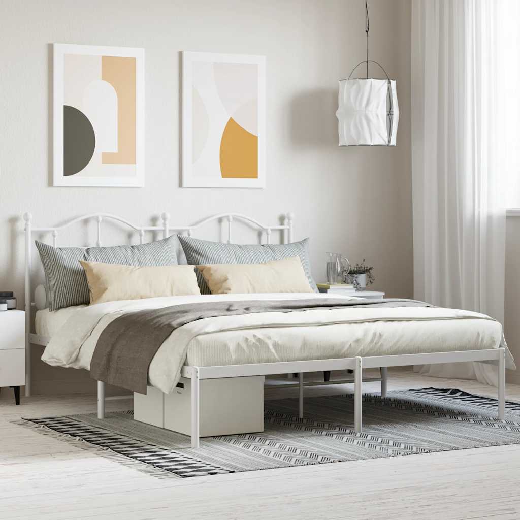 Bedframe met hoofdbord metaal wit 160x200 cm