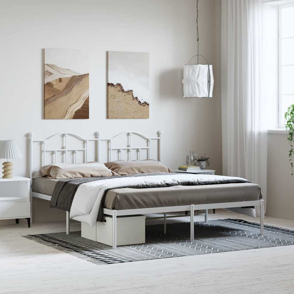 Bedframe met hoofdbord metaal wit 183x213 cm is nu te koop bij PeponiXL, paradijselijk wonen!