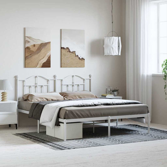 Bedframe met hoofdbord metaal wit 183x213 cm is nu te koop bij PeponiXL, paradijselijk wonen!