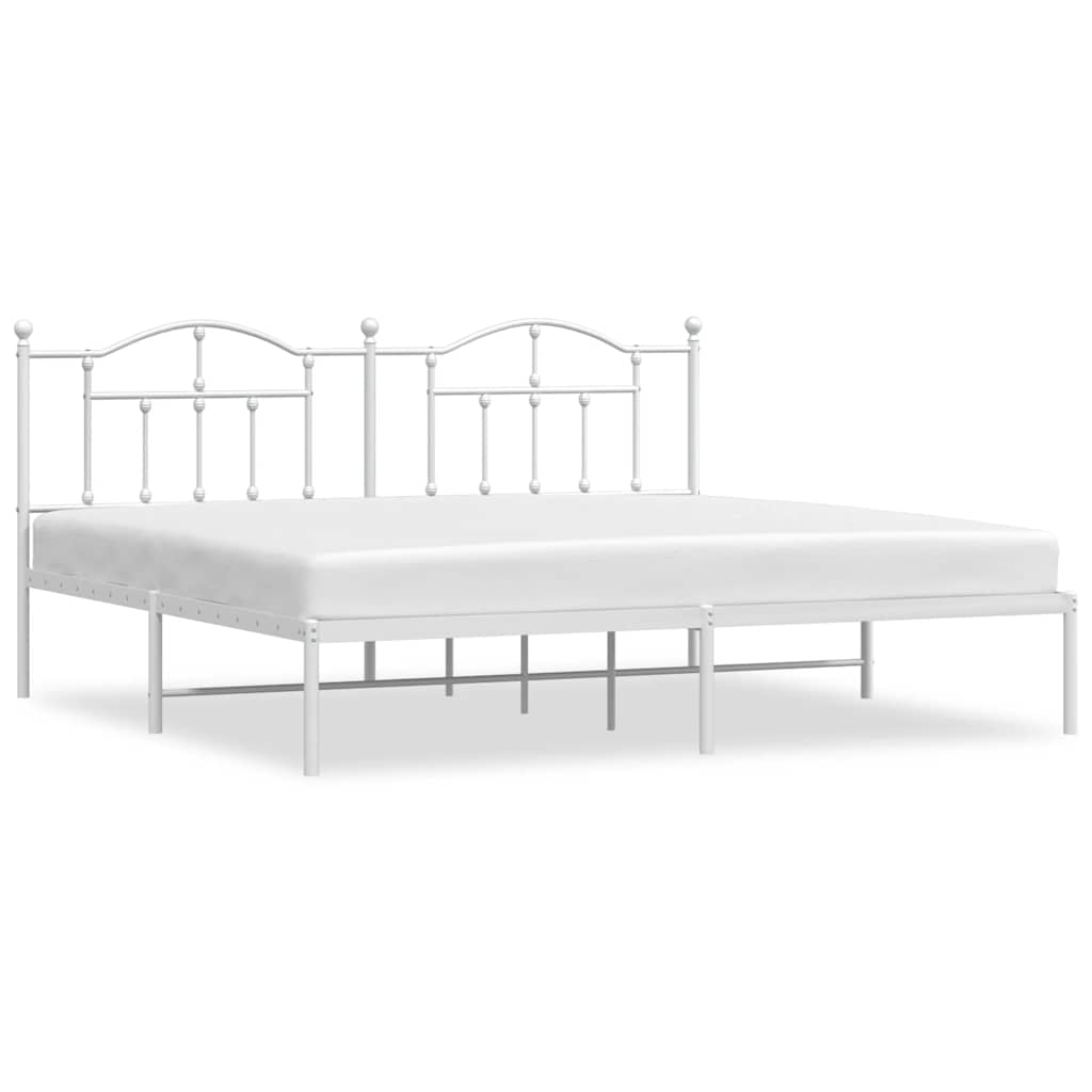 Bedframe met hoofdbord metaal wit 193x203 cm is nu te koop bij PeponiXL, paradijselijk wonen!