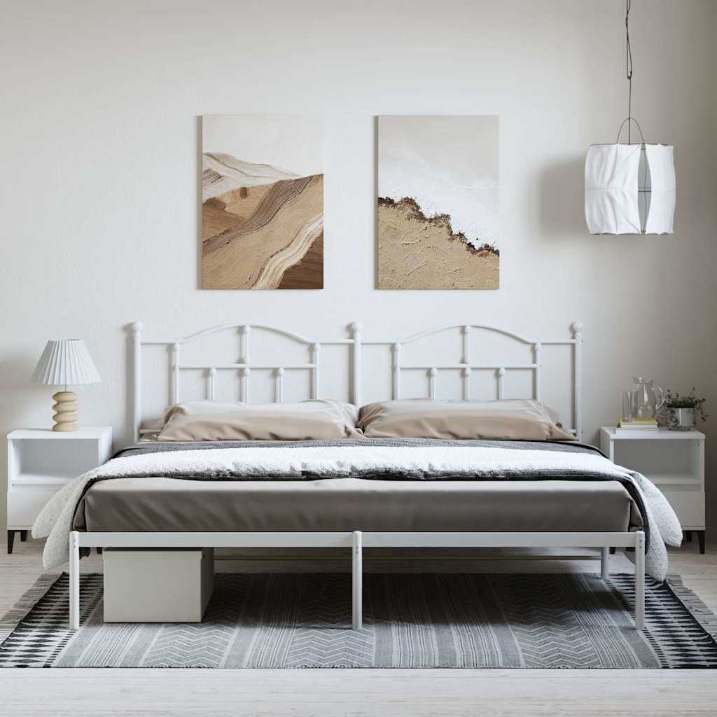 Bedframe met hoofdbord metaal wit 193x203 cm is nu te koop bij PeponiXL, paradijselijk wonen!