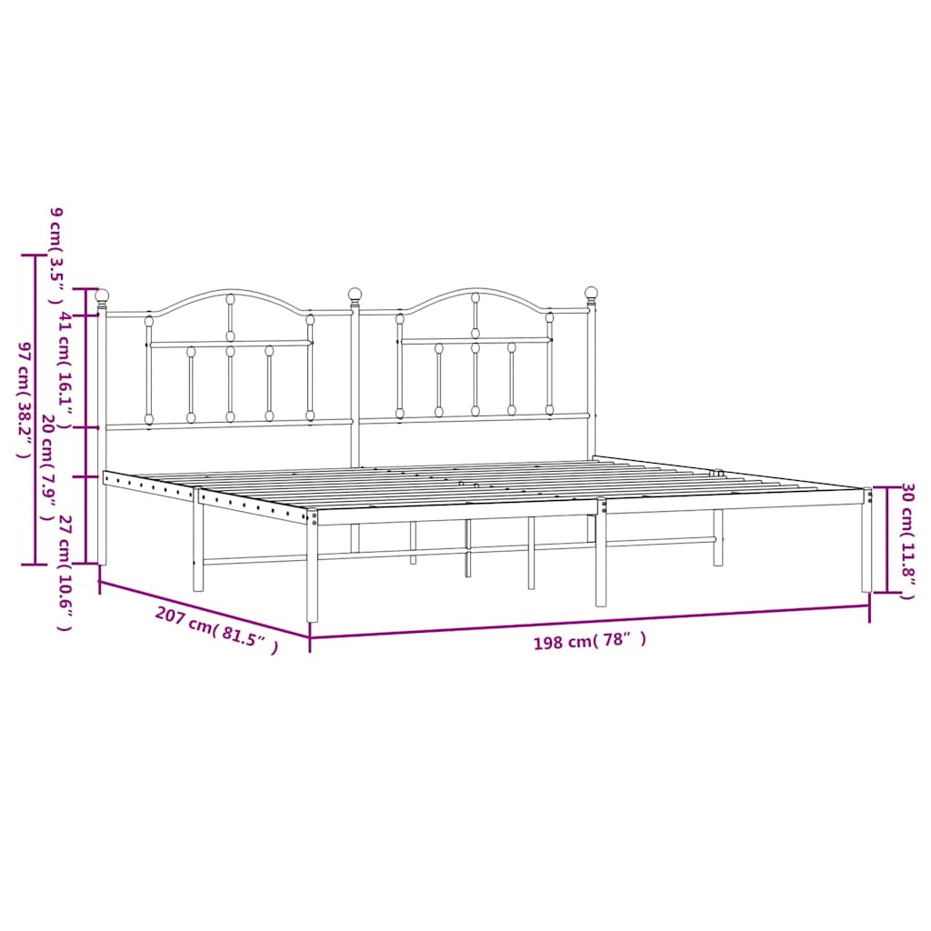 Bedframe met hoofdbord metaal wit 193x203 cm is nu te koop bij PeponiXL, paradijselijk wonen!