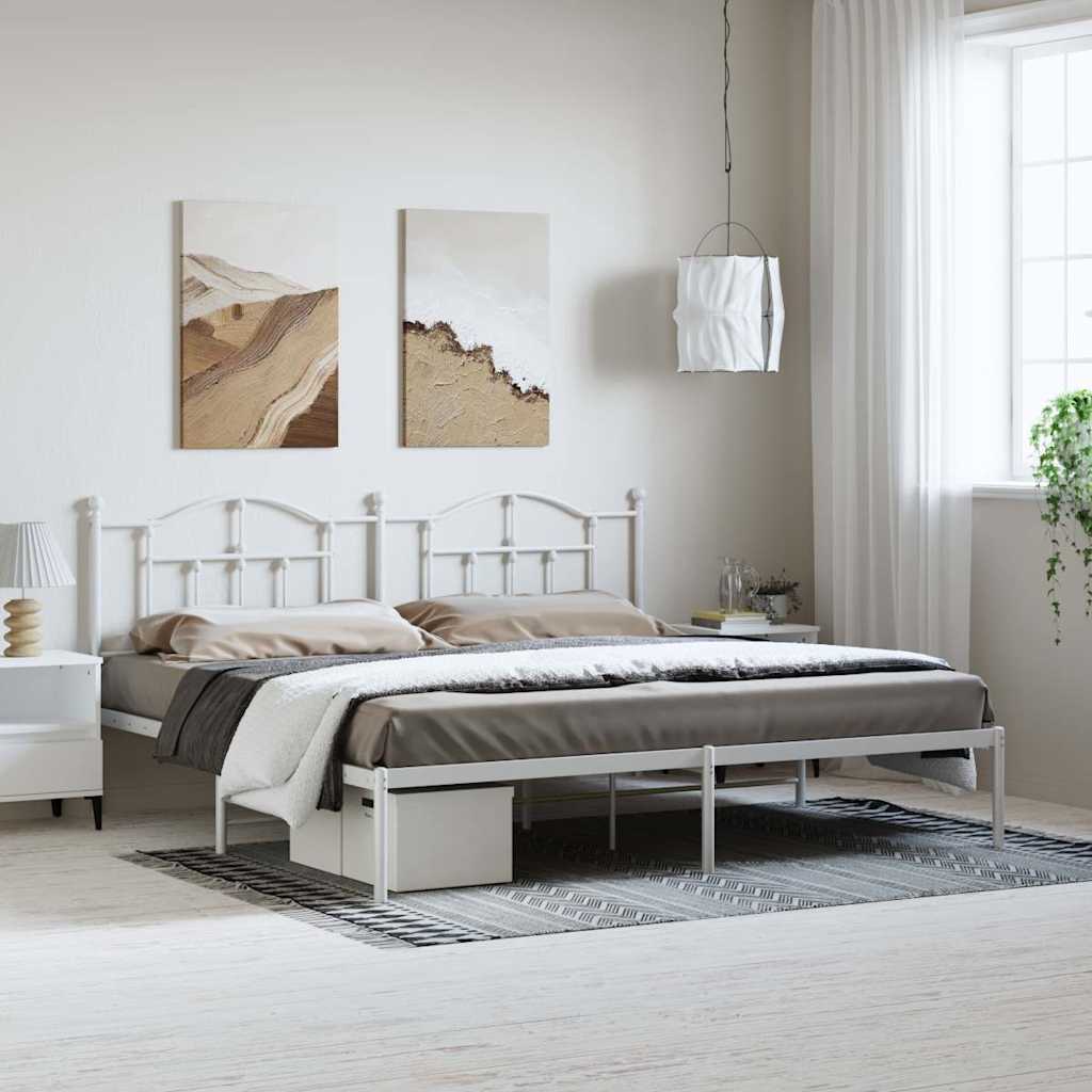Bedframe met hoofdbord metaal wit 193x203 cm is nu te koop bij PeponiXL, paradijselijk wonen!