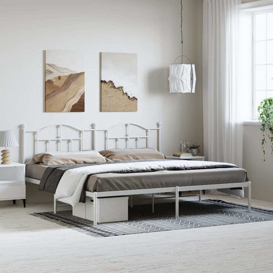 Bedframe met hoofdbord metaal wit 193x203 cm is nu te koop bij PeponiXL, paradijselijk wonen!