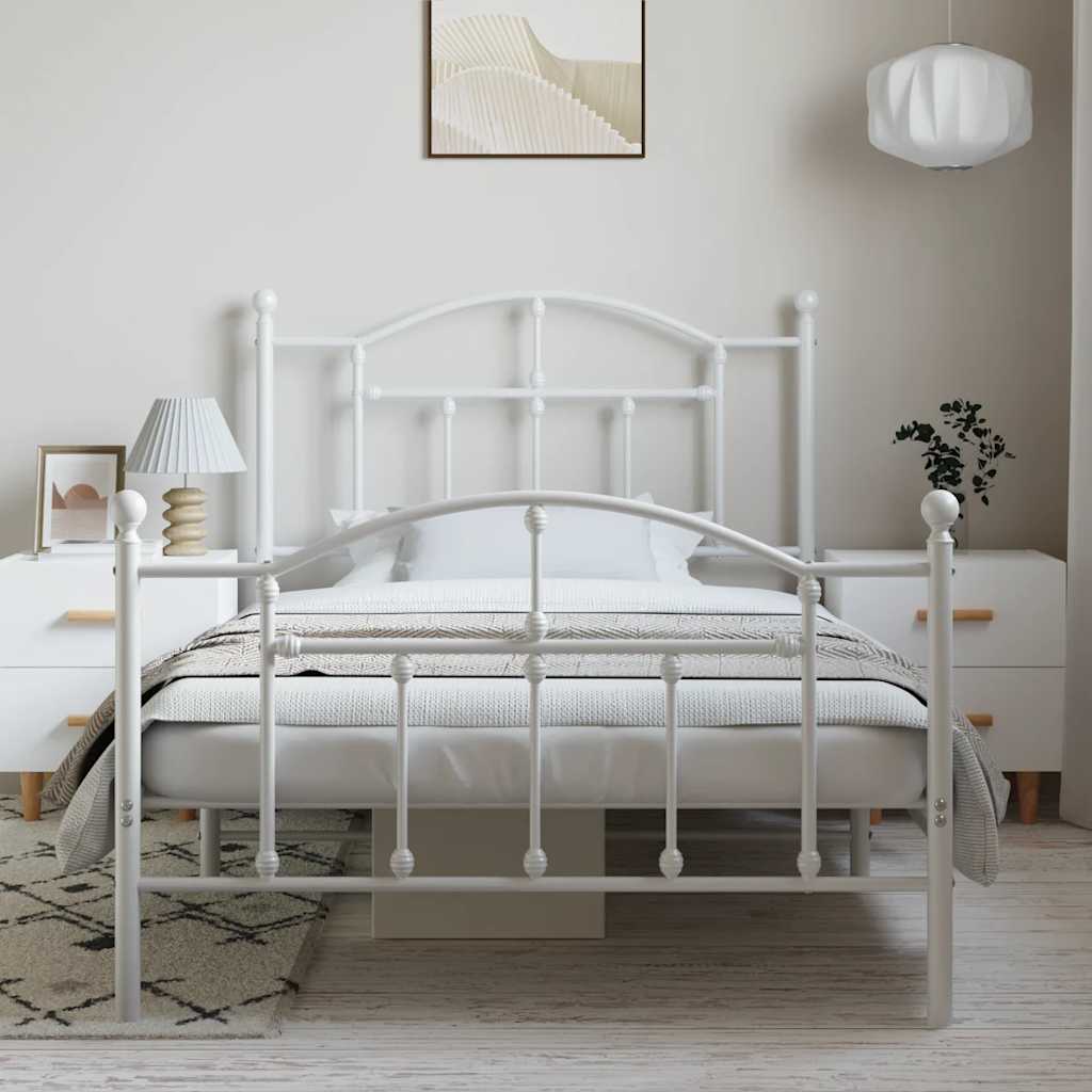 Bedframe met hoofd- en voeteneinde metaal wit 100x190 cm is nu te koop bij PeponiXL, paradijselijk wonen!