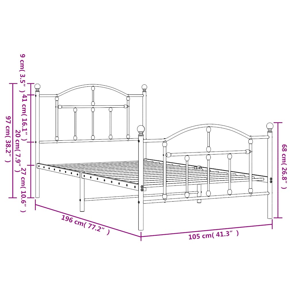 Bedframe met hoofd- en voeteneinde metaal wit 100x190 cm is nu te koop bij PeponiXL, paradijselijk wonen!