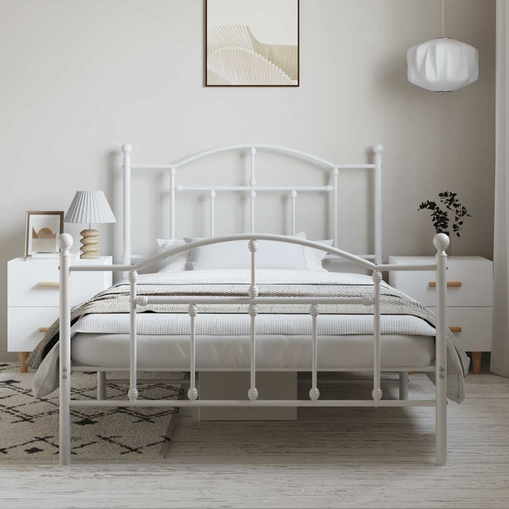 Bedframe met hoofd- en voeteneinde metaal wit 100x200 cm is nu te koop bij PeponiXL, paradijselijk wonen!