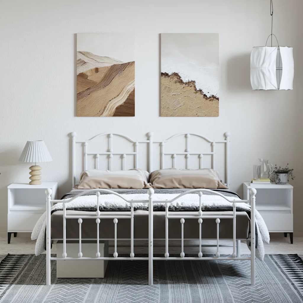 Bedframe met hoofd- en voeteneinde metaal wit 135x190 cm is nu te koop bij PeponiXL, paradijselijk wonen!
