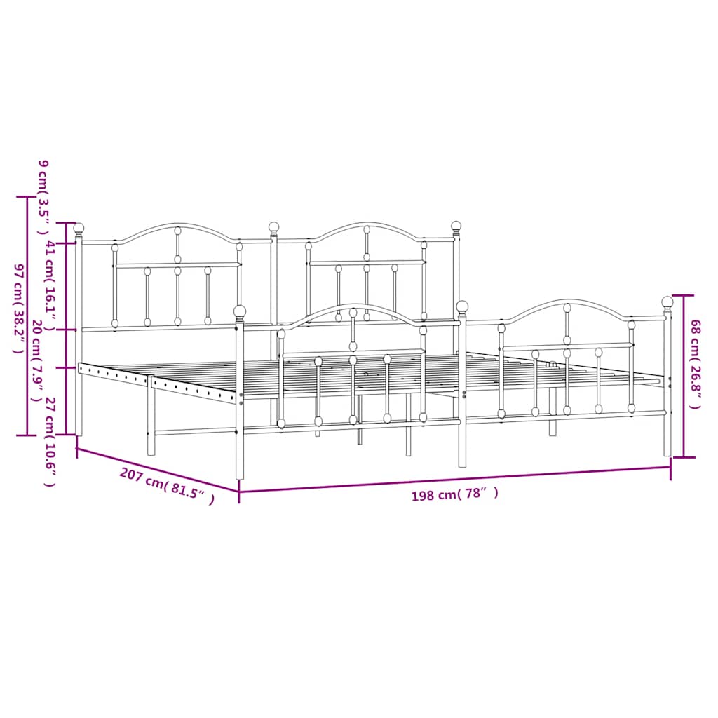 Bedframe met hoofd- en voeteneinde metaal wit 193x203 cm is nu te koop bij PeponiXL, paradijselijk wonen!