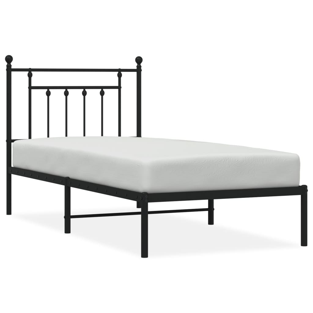 Bedframe met hoofdbord metaal zwart 80x200 cm is nu te koop bij PeponiXL, paradijselijk wonen!