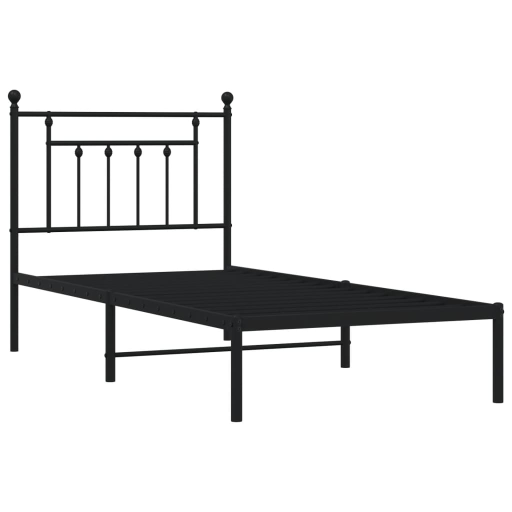 Bedframe met hoofdbord metaal zwart 80x200 cm is nu te koop bij PeponiXL, paradijselijk wonen!