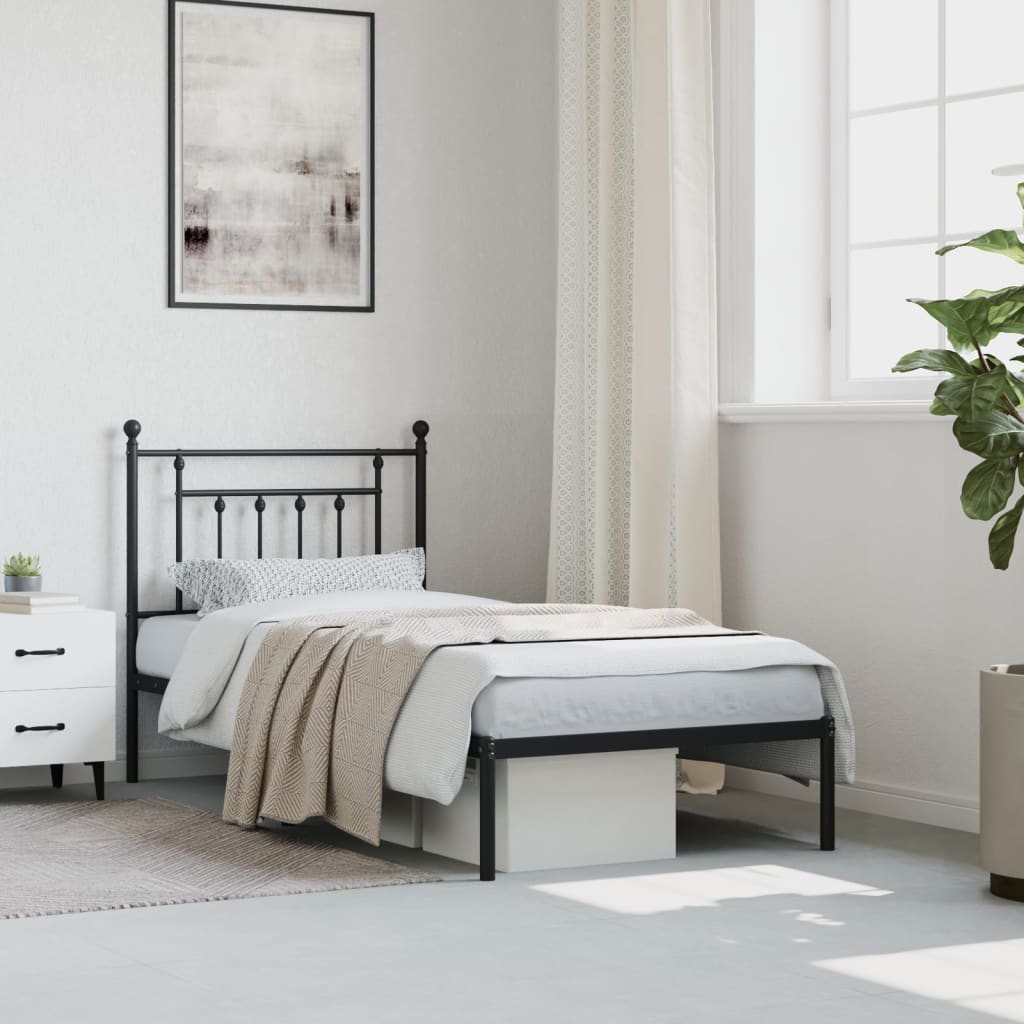 Bedframe met hoofdbord metaal zwart 80x200 cm is nu te koop bij PeponiXL, paradijselijk wonen!