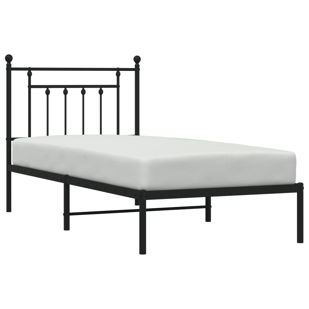 Bedframe met hoofdbord metaal zwart 80x200 cm is nu te koop bij PeponiXL, paradijselijk wonen!