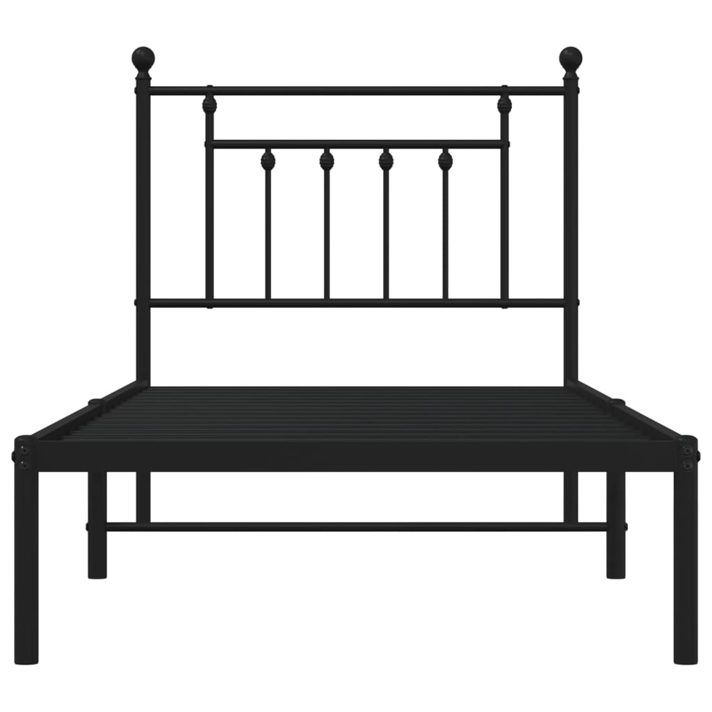 Bedframe met hoofdbord metaal zwart 80x200 cm is nu te koop bij PeponiXL, paradijselijk wonen!