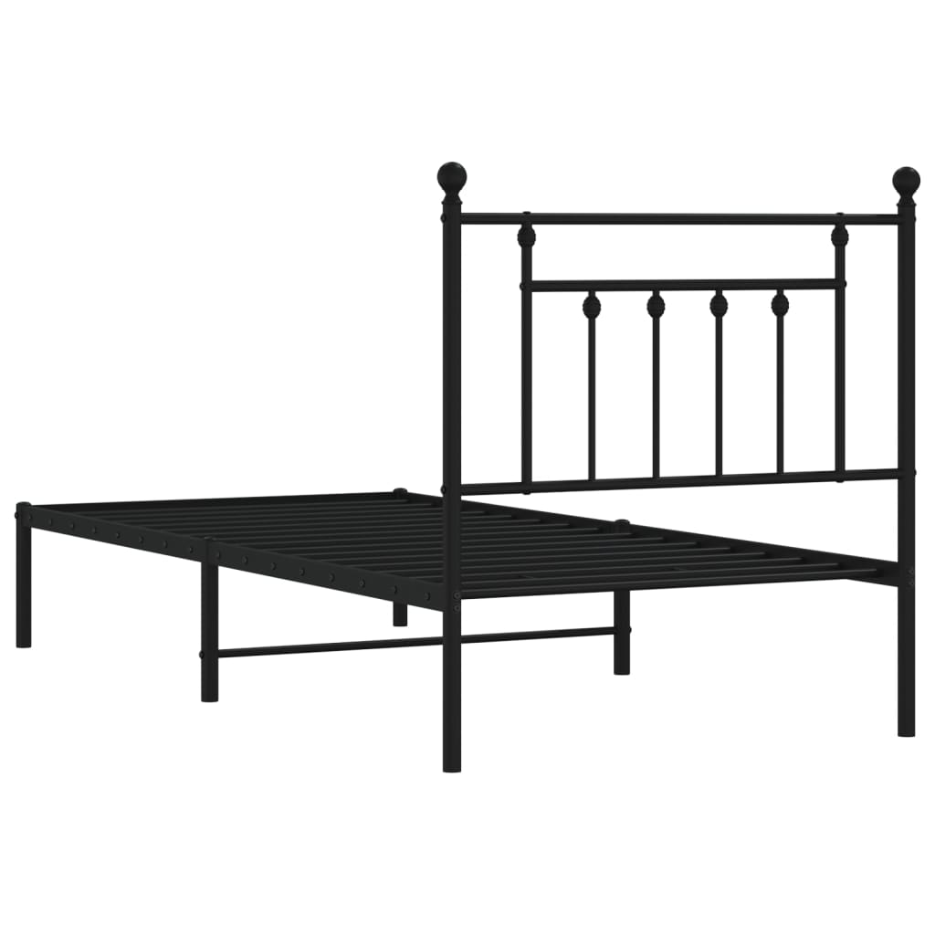Bedframe met hoofdbord metaal zwart 80x200 cm is nu te koop bij PeponiXL, paradijselijk wonen!