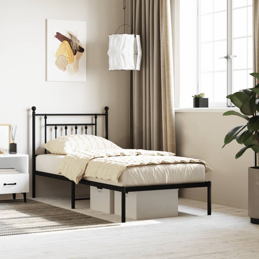 Bedframe met hoofdbord metaal zwart 80x200 cm is nu te koop bij PeponiXL, paradijselijk wonen!