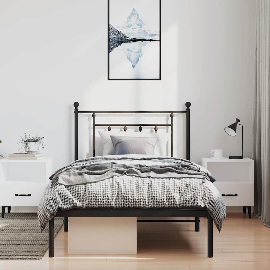 Bedframe met hoofdbord metaal zwart 100x200 cm is nu te koop bij PeponiXL, paradijselijk wonen!