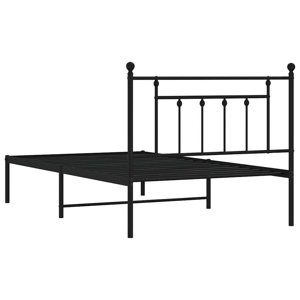 Bedframe met hoofdbord metaal zwart 100x200 cm is nu te koop bij PeponiXL, paradijselijk wonen!