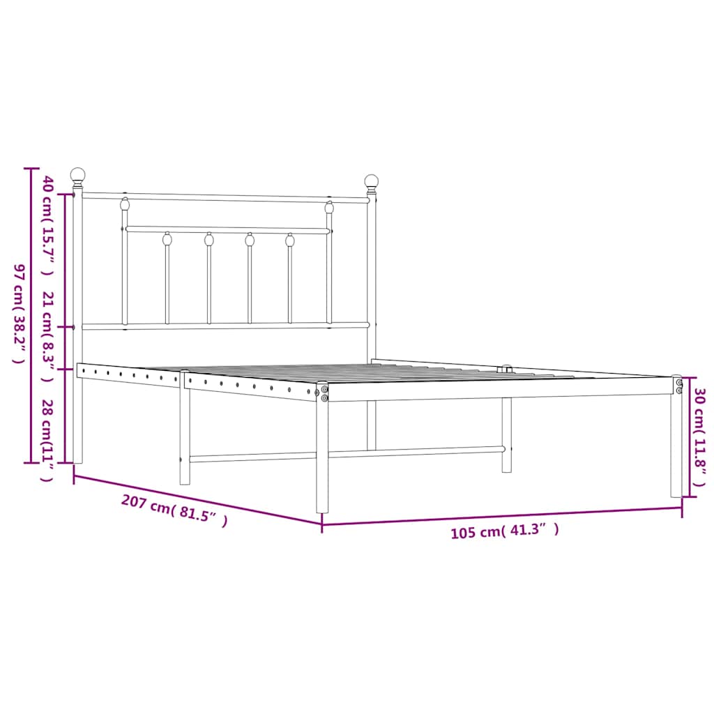Bedframe met hoofdbord metaal zwart 100x200 cm is nu te koop bij PeponiXL, paradijselijk wonen!