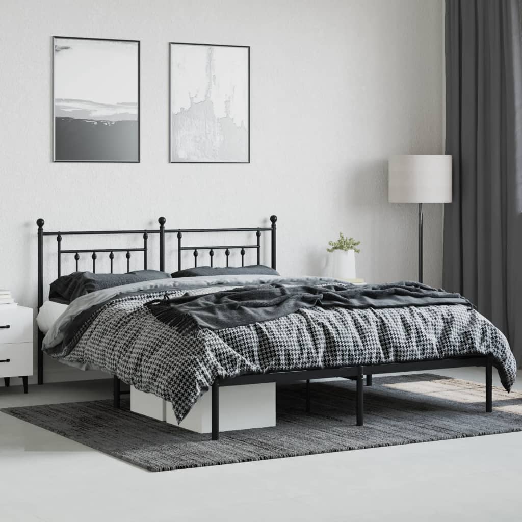 Bedframe met hoofdbord metaal zwart 160x200 cm is nu te koop bij PeponiXL, paradijselijk wonen!