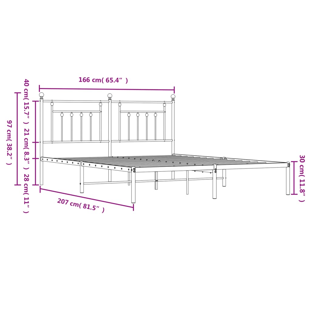 Bedframe met hoofdbord metaal zwart 160x200 cm is nu te koop bij PeponiXL, paradijselijk wonen!