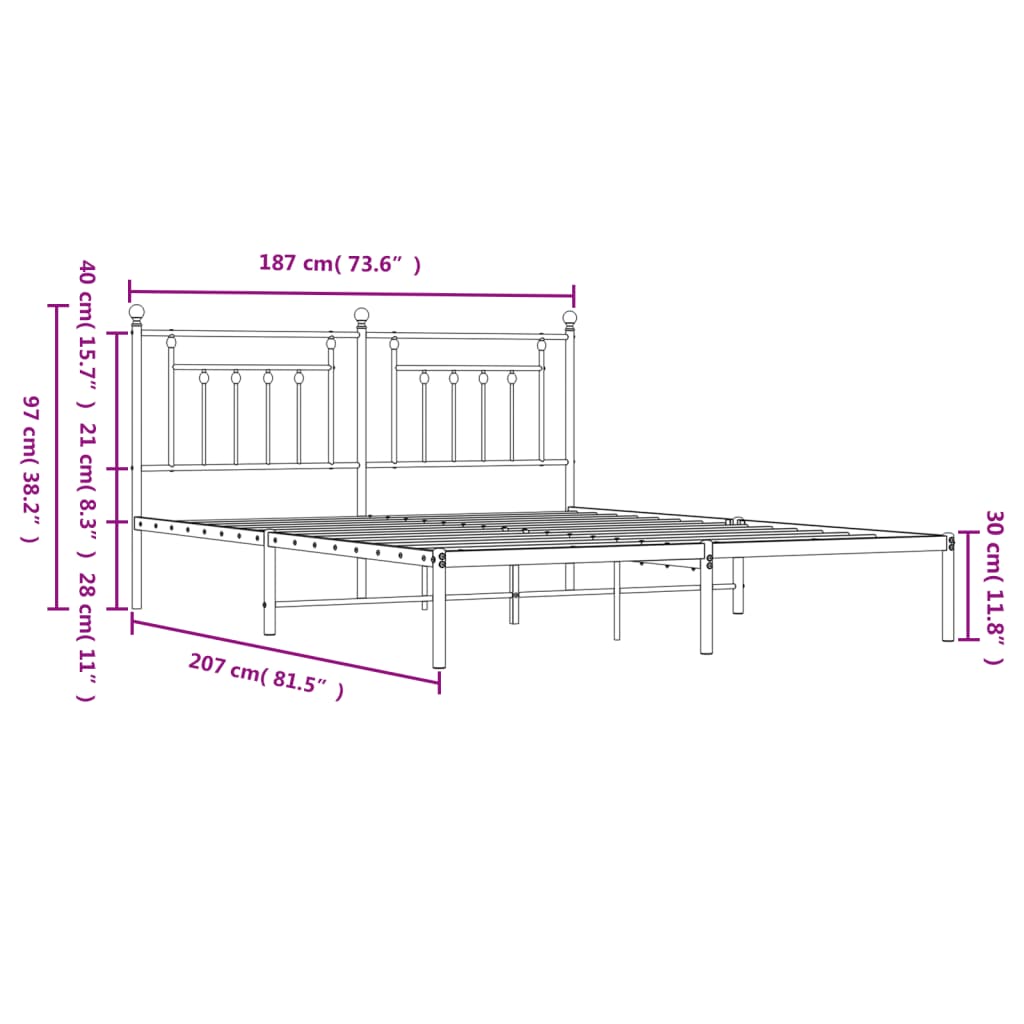 Bedframe met hoofdbord metaal zwart 180x200 cm is nu te koop bij PeponiXL, paradijselijk wonen!