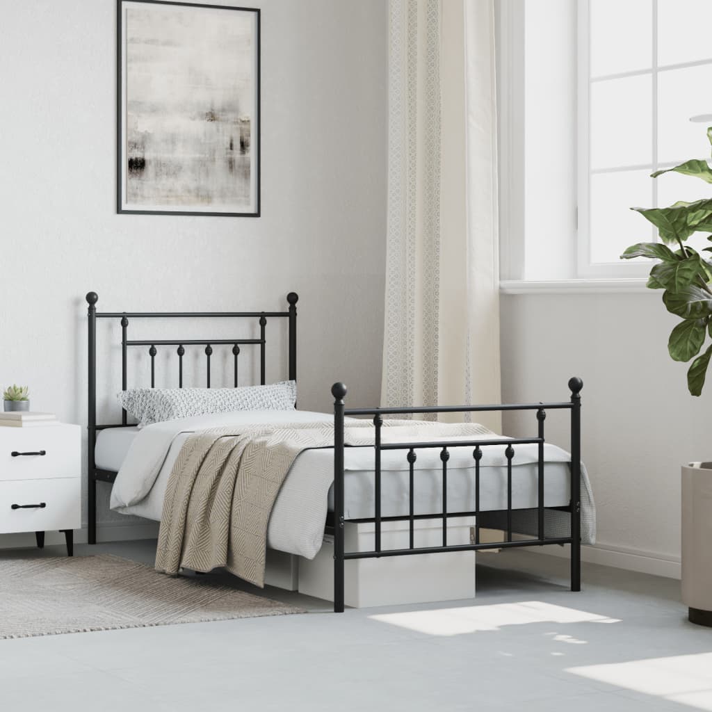 Bedframe met hoofd- en voeteneinde metaal zwart 90x190 cm is nu te koop bij PeponiXL, paradijselijk wonen!